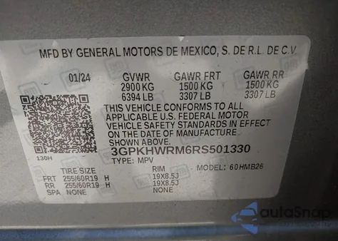 2024 Honda Prologue Touring из США, поврежденный, VIN 3GPKHWRM6RS501330